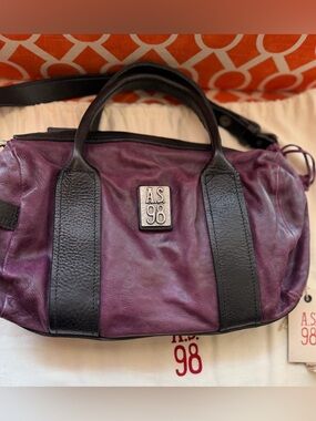A.S.98 Leather Tote Bag in Deep Plum and Black